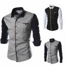 Men Cotton Splice Sleeve Black Dark-gray Long-Sleeved Shirt