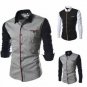 Men Cotton Splice Sleeve Black Dark-gray Long-Sleeved Shirt