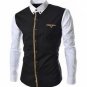 Men Cotton Splice Sleeve Black Dark-gray Long-Sleeved Shirt