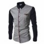 Men Cotton Splice Sleeve Black Dark-gray Long-Sleeved Shirt