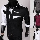 Men's Slim Fit Contrast Color Splicing Long Sleeve Fashion Shirts
