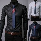 Mens Cotton Dark Denim Business Casual Long Sleeve Shirts