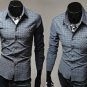 Mens Grid Stitching Shirt Fashion Color Casual Long-sleeve Shirt