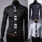 Mens Plaid Stylish Dress Shirts Casual Slim Long Shirt