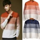 Men's Knitted Contrast Color Crew-Neck Pullover Sweater