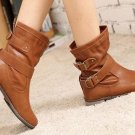 Ladies Flat Heel Vintage Buckle Ankle Motorcycle Boots