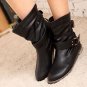 Ladies Flat Heel Vintage Buckle Ankle Motorcycle Boots