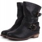 Ladies Flat Heel Vintage Buckle Ankle Motorcycle Boots