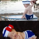 4PCS Baby Seaman Crochet Costume Photography Prop Clothes