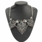 Vintage Punk Ancient Silver Feathers Crystal Pendant Chunky Necklace