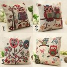 Cute Owl Linen Cotton Throw Pillow Case Sofa Cushion Cover