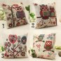 Cute Owl Linen Cotton Throw Pillow Case Sofa Cushion Cover