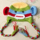 Animal Newborn Baby Monkey Hat Knit Braided Tassels Cap