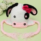 Animal Newborn Baby Cow Hat Knit Braided Tassels Cap