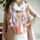 Women Elegant Pink Print Long Silk Cotton Blend Soft Scarf Shawls