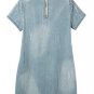 Women's Summer Nail Bead Denim Dress O-neck Short-sleeve Loose Dress