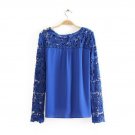 Casual Chiffon Lace Long Sleeve Crew Neck Blouse