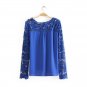 Casual Chiffon Lace Long Sleeve Crew Neck Blouse