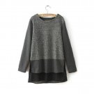 Woman Autumn Long Sleeve Split Contrast Blouse