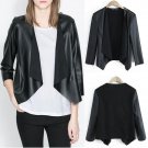 Long Sleeve No Button PU Leather Coat