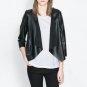 Long Sleeve No Button PU Leather Coat