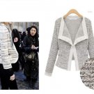 Woolen Lady Split Contrast No Button Knit Outwear