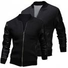 Mens Zipper PU Leather Stictching Slim Fit Baseball Coat Jacket
