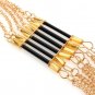 Multilayer Gold Black Tassel Long Chain Necklace For Women