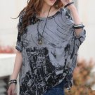 Cotton Blend Irregular Batwing Short Sleeve Loose Long Tops