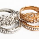 2Pcs Elegant Gold Silver Crystal Rhinestone Crown Rings For Women