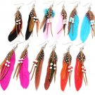 Indian Leather Hen Feather Dangle Bead Ear Drop Earrings Party