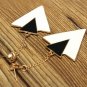 White Black Geometry Double Triangle Alloy Dangle Stud Earrings