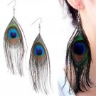 Handmade Peacock Feather Dangle Hook Chandelier Earrings
