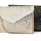 Hollow Shoulder Retro White Messenger Bags PU Leather Clutch