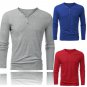 Mens Solid Color Casual Button V-neck Long Sleeve T-shirt