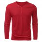 Mens Solid Color Casual Button V-neck Long Sleeve T-shirt
