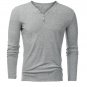 Mens Solid Color Casual Button V-neck Long Sleeve T-shirt