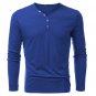 Mens Solid Color Casual Button V-neck Long Sleeve T-shirt