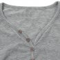 Mens Solid Color Casual Button V-neck Long Sleeve T-shirt