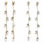 Gold Silver Rhinestone Crystal Leaves Long Branch Dangle Earrings