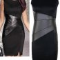 Women Pencil Dress PU Patchwork Sleeveless Bodycon Knee Length Dress