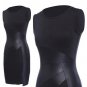 Women Pencil Dress PU Patchwork Sleeveless Bodycon Knee Length Dress