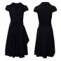 V Neck Belt Short Sleeve Slim Pleated Dress Office Party Club