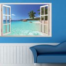 3D Hawaii Holiday Seaview Beach Window View Decal Wall Sticker