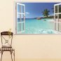 3D Hawaii Holiday Seaview Beach Window View Decal Wall Sticker