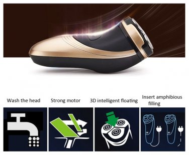 3D Electric Waterproof Rotary Rechargeable Men Cordless Beard Hair Shaver