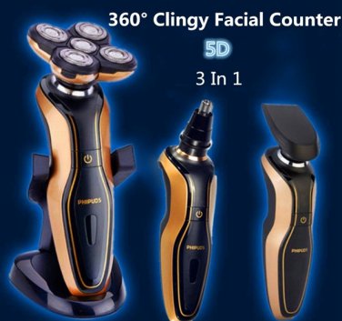 5D 3 in1 Electric Razor Rotary Shaver Cordless Rechargeable Waterproof Nose Hair Trimmer