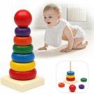 Kids Baby Toy Wooden Stacking Ring Tower Educational Toys Rainbow Stack Up Play