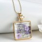 Square Glass Bottle Real Dry Flower Pendant Necklace For Women