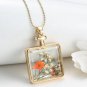 Square Glass Bottle Real Dry Flower Pendant Necklace For Women